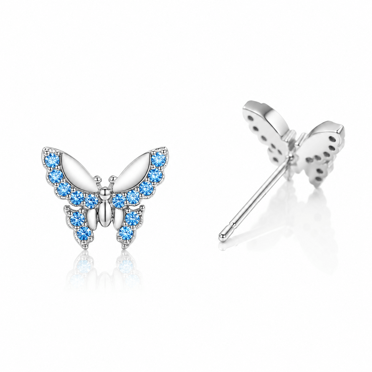 Boucles d'oreilles papillon bleu en argent sterling 925 avec zircone étincelante - NAFALUXE