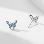 Blue Butterfly Stud Earrings 925 Sterling Silver with Sparkling Zirconia - NAFALUXE