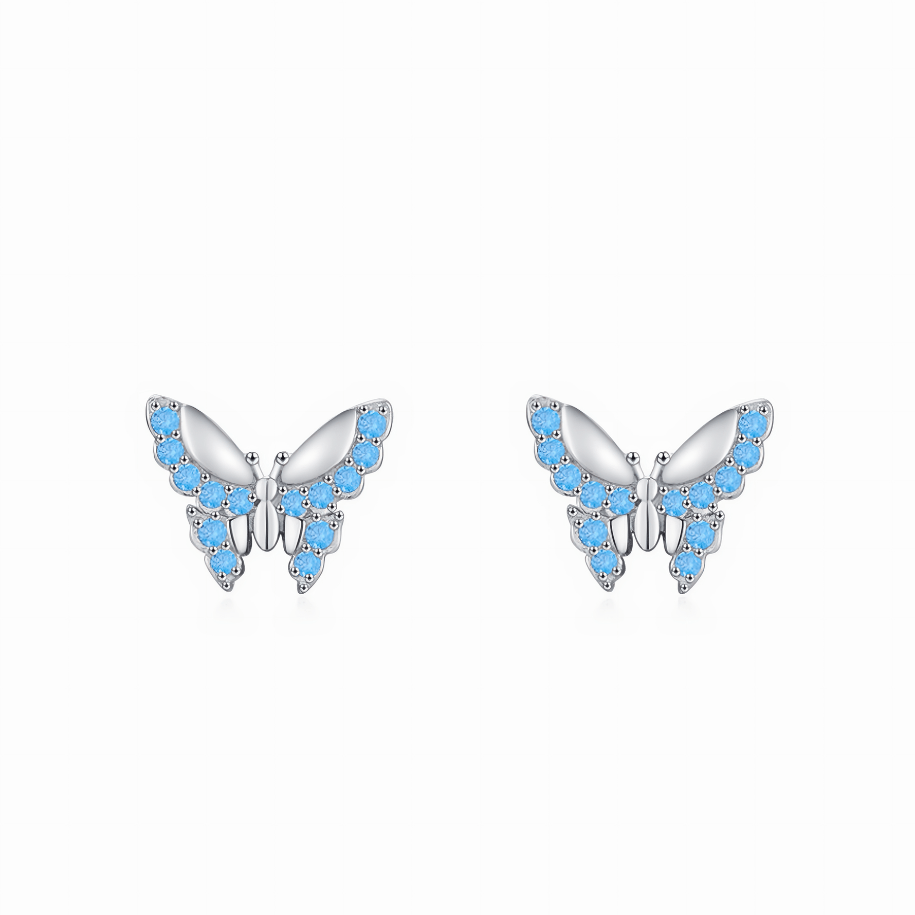 Blue Butterfly Stud Earrings 925 Sterling Silver with Sparkling Zirconia - NAFALUXE