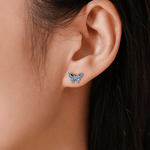 Blue Butterfly Stud Earrings 925 Sterling Silver with Sparkling Zirconia - NAFALUXE