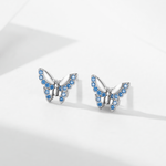 Blue Butterfly Stud Earrings 925 Sterling Silver with Sparkling Zirconia - NAFALUXE