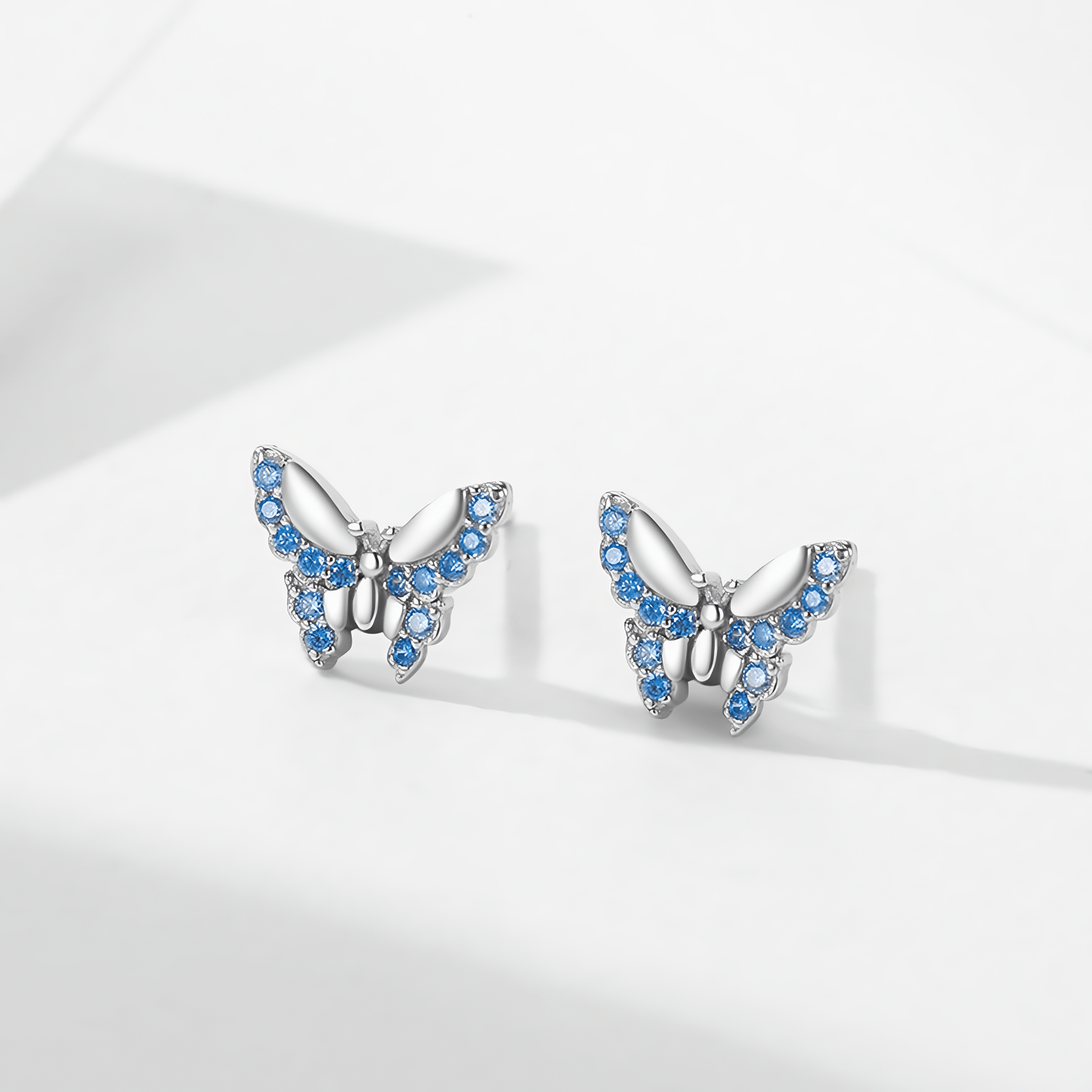 Blue Butterfly Stud Earrings 925 Sterling Silver with Sparkling Zirconia - NAFALUXE