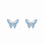 Blue Butterfly Stud Earrings 925 Sterling Silver with Sparkling Zirconia - NAFALUXE