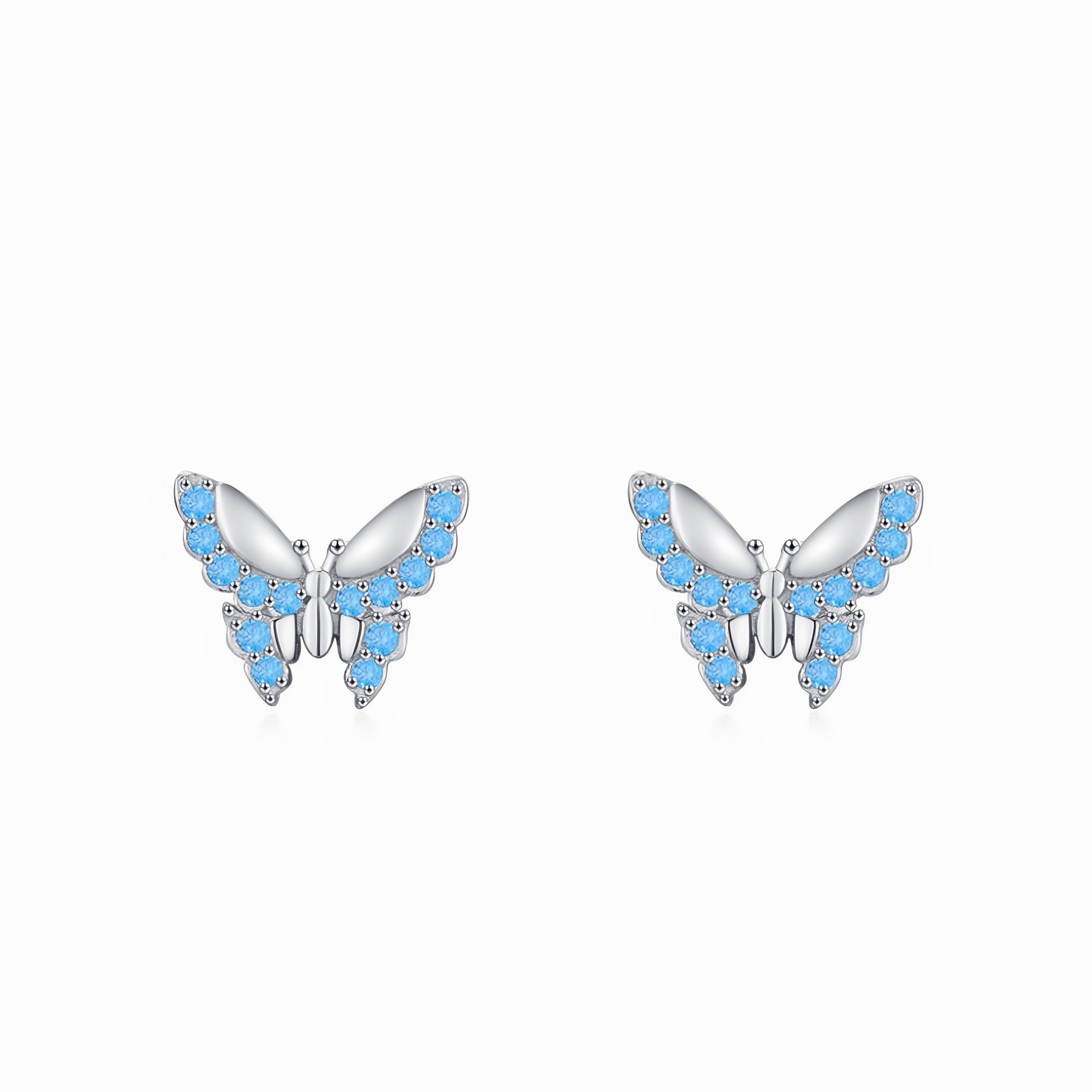 Blue Butterfly Stud Earrings 925 Sterling Silver with Sparkling Zirconia - NAFALUXE