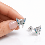Boucles d'oreilles papillon bleues et vertes – Argent sterling 925 avec zircone cubique scintillante - NAFALUXE