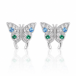 Boucles d'oreilles papillon bleues et vertes – Argent sterling 925 avec zircone cubique scintillante - NAFALUXE