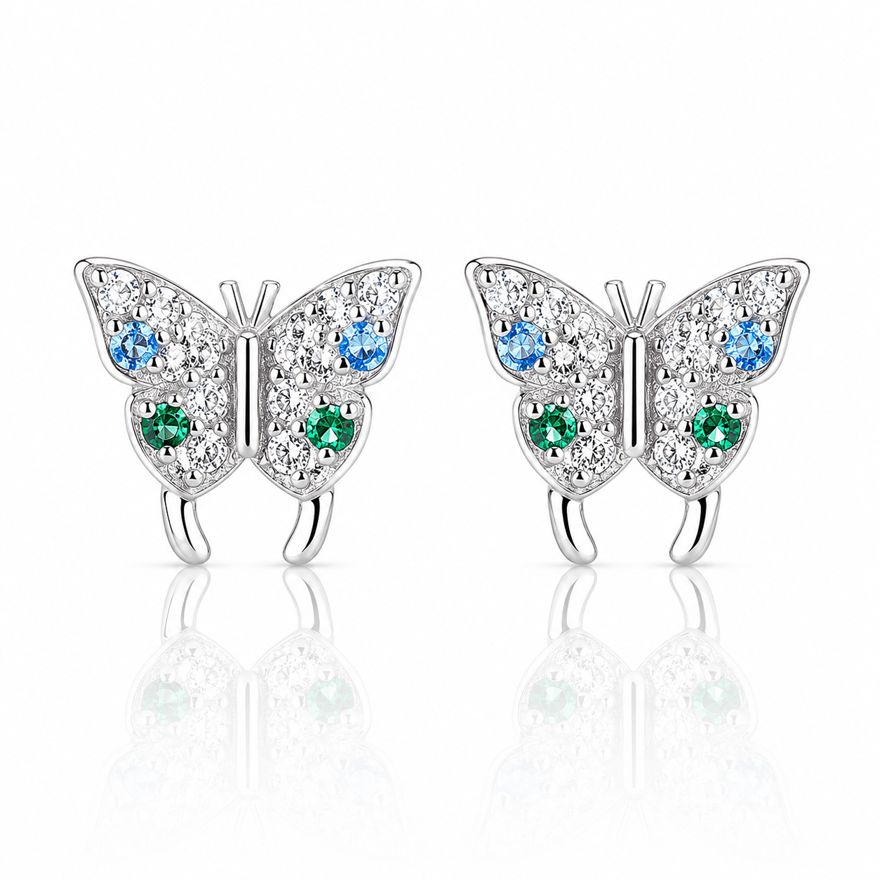 Boucles d'oreilles papillon bleues et vertes – Argent sterling 925 avec zircone cubique scintillante - NAFALUXE