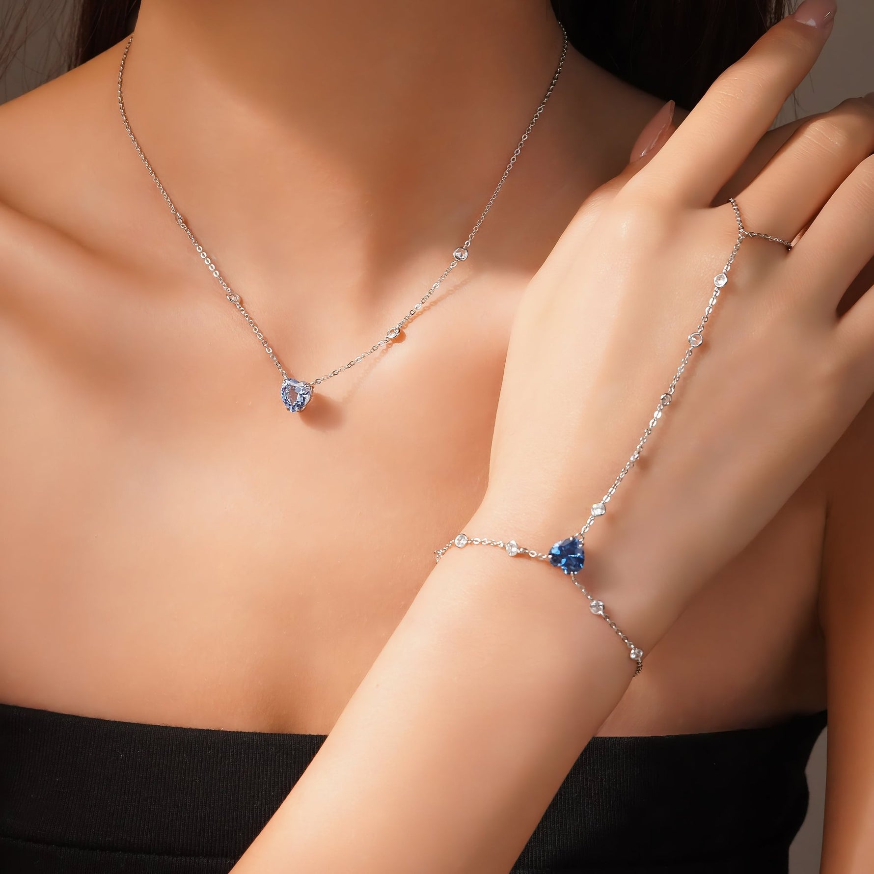 Blue Heart CZ Necklace – 925 Sterling Silver - NAFALUXE