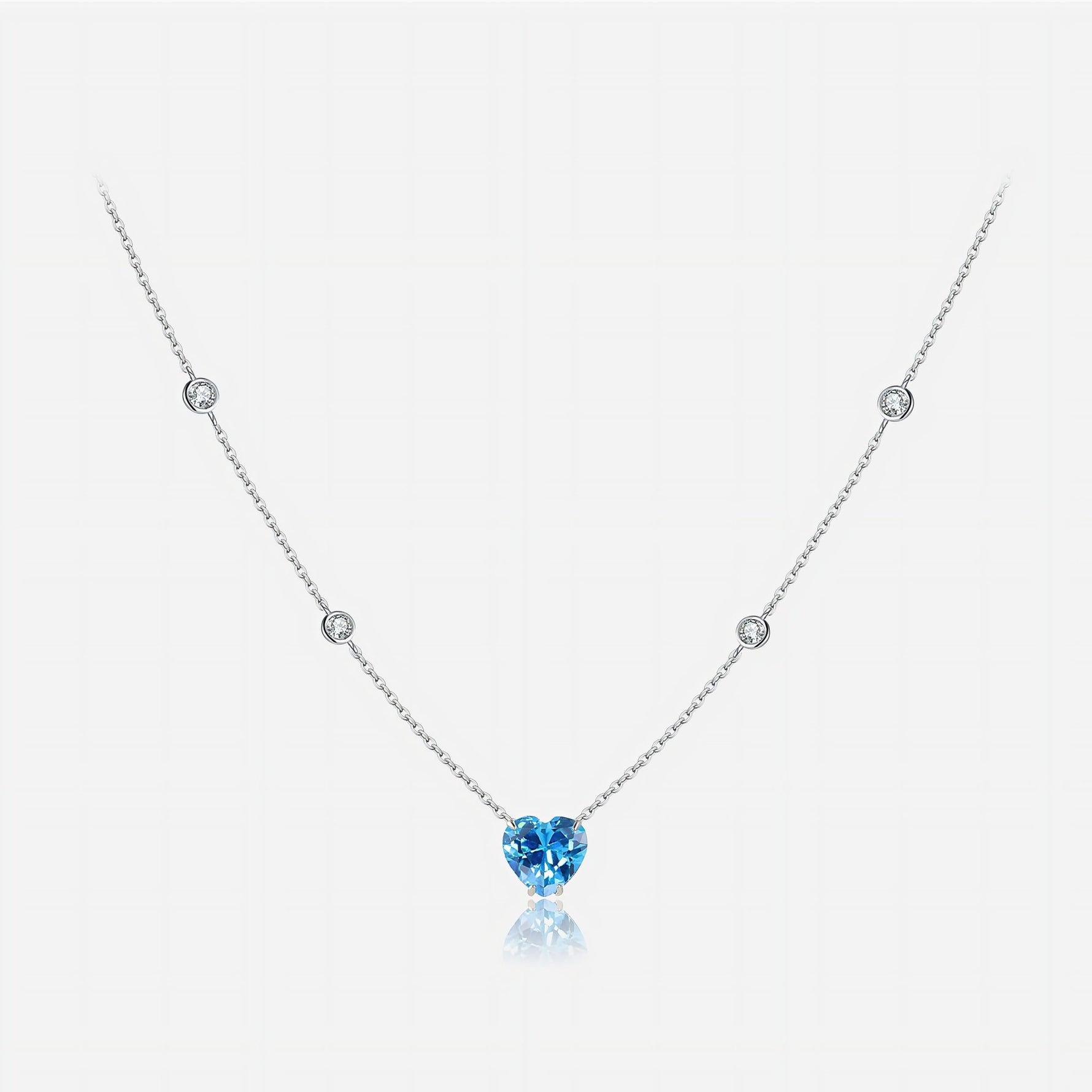 Blue Heart CZ Necklace – 925 Sterling Silver - NAFALUXE