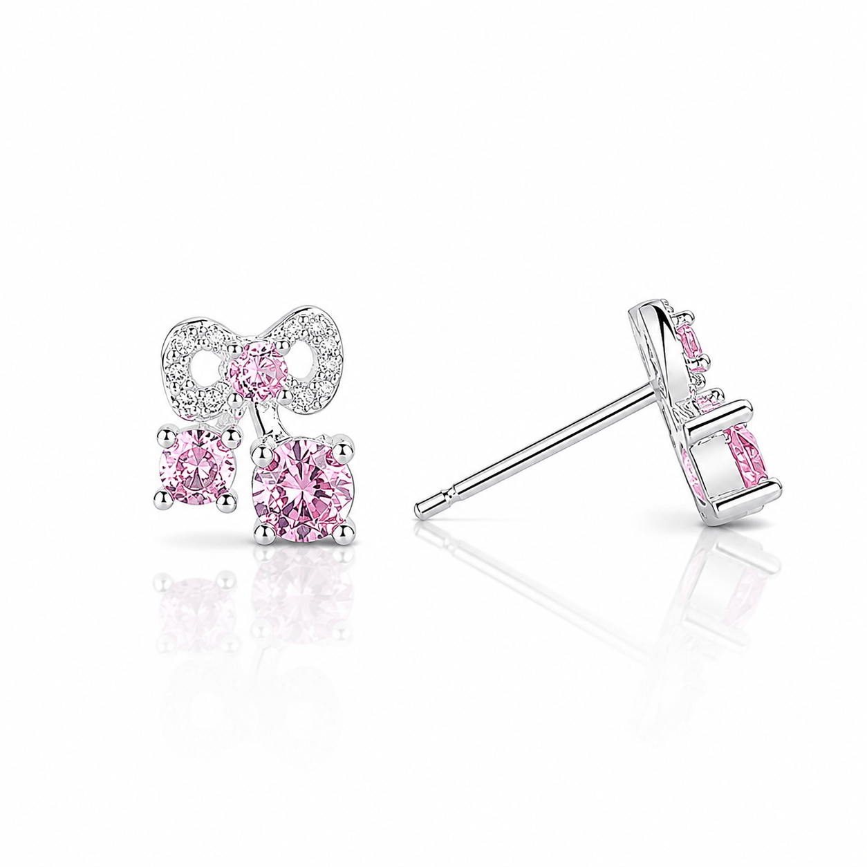 Boucles d'oreilles à clip avec trio de zircons cubiques roses AAA - NAFALUXE