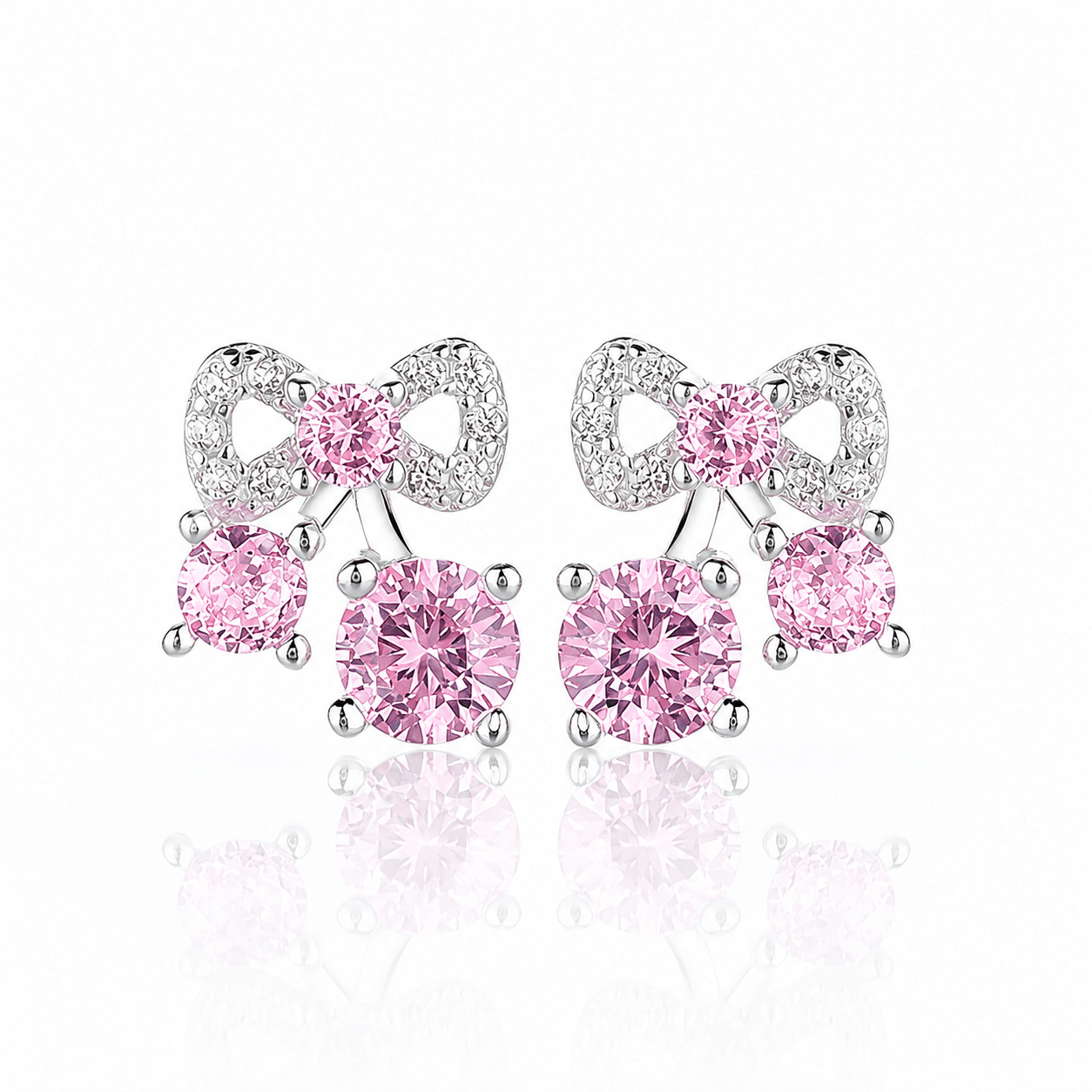 Boucles d'oreilles à clip avec trio de zircons cubiques roses AAA - NAFALUXE