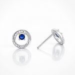 Boucles d'oreilles rondes avec zircone cubique bleue AAA au centre - NAFALUXE