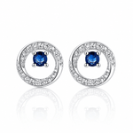 Boucles d'oreilles rondes avec zircone cubique bleue AAA au centre - NAFALUXE