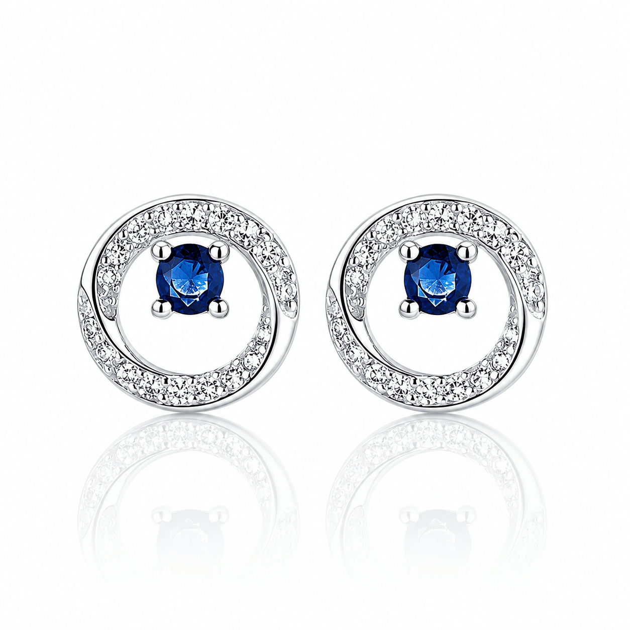 Boucles d'oreilles rondes avec zircone cubique bleue AAA au centre - NAFALUXE