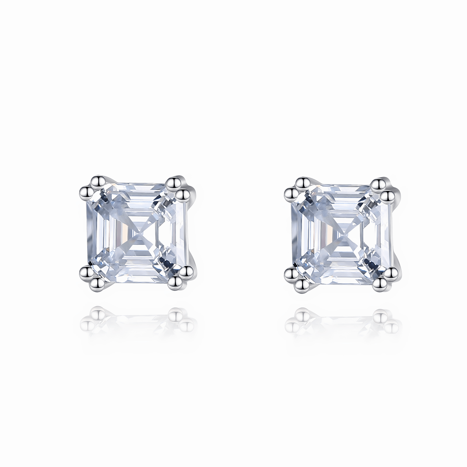 Orecchini a bottone classici in argento sterling con zirconi taglio smeraldo - NAFALUXE