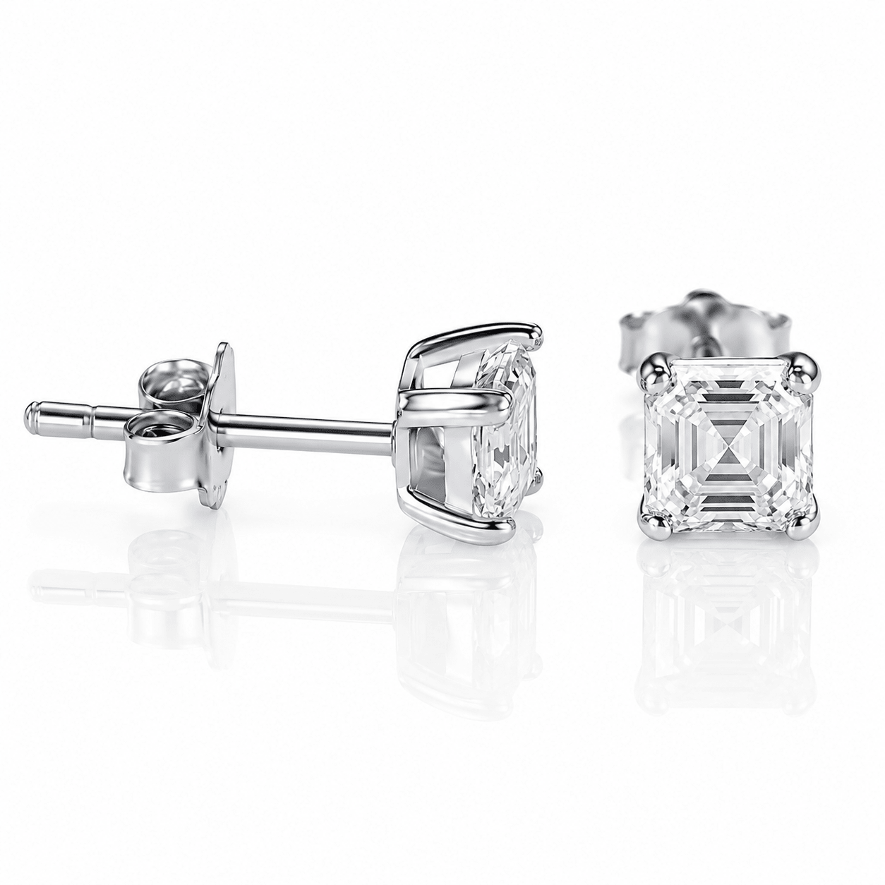 Orecchini a bottone classici in argento sterling con zirconi taglio smeraldo - NAFALUXE