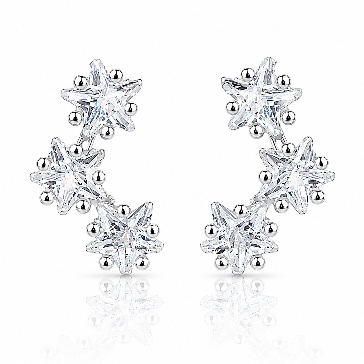 Climber Earrings with Star-Shaped AAA Cubic Zirconia - NAFALUXE