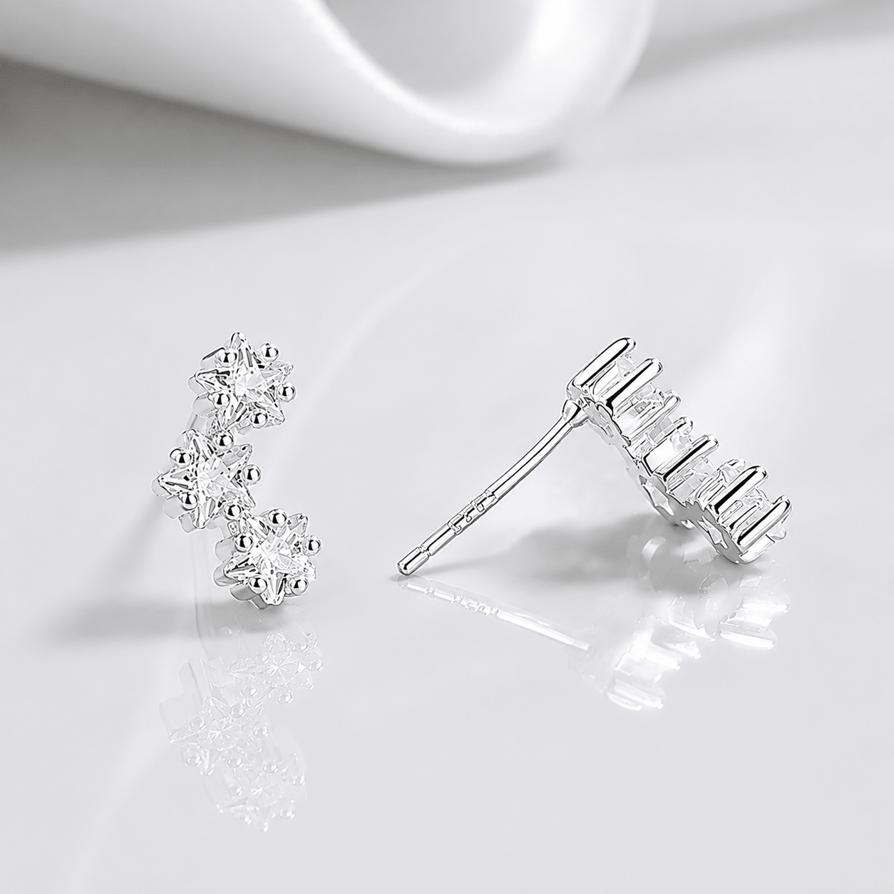 Climber Earrings with Star-Shaped AAA Cubic Zirconia - NAFALUXE
