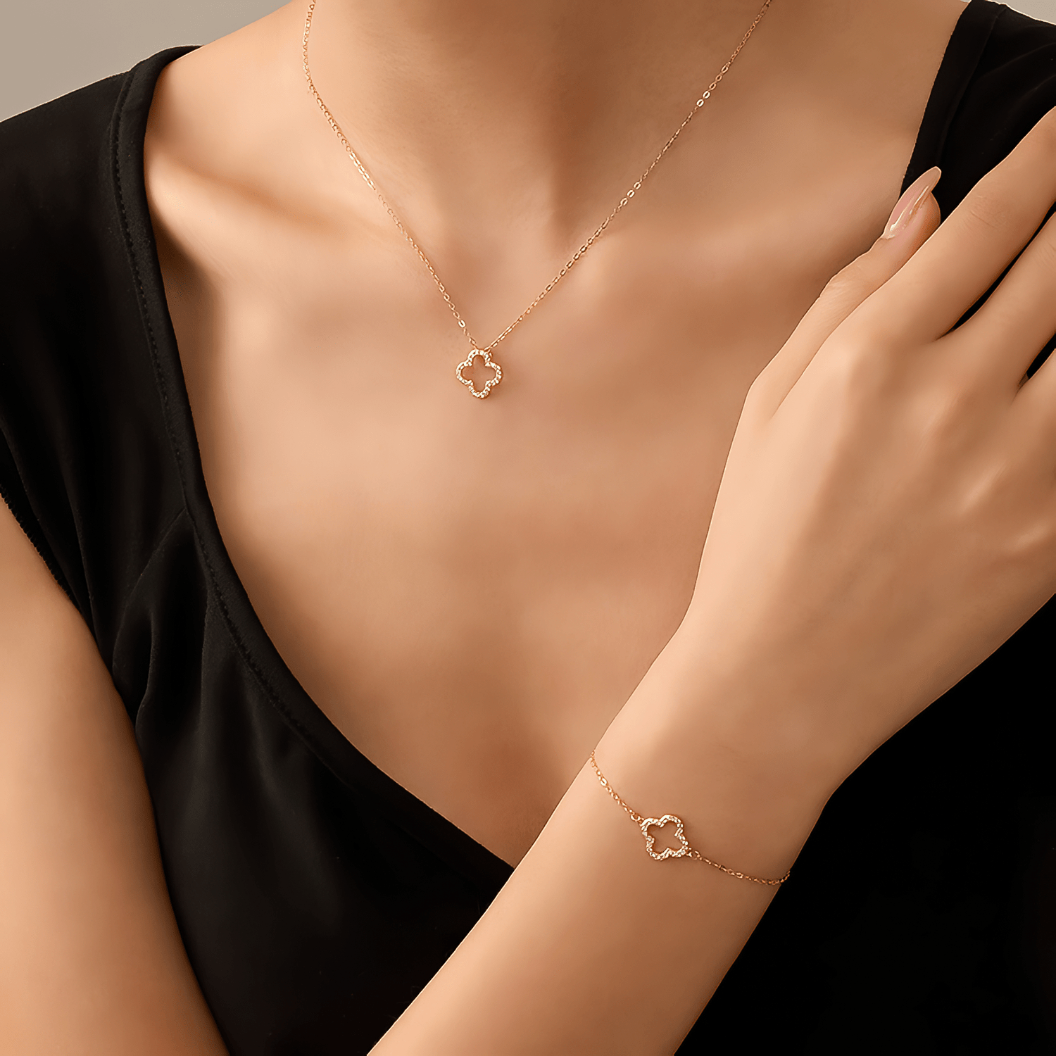 Kleeblatt-Set aus Halskette und Armband – 925er Sterlingsilber – NAFALUXE