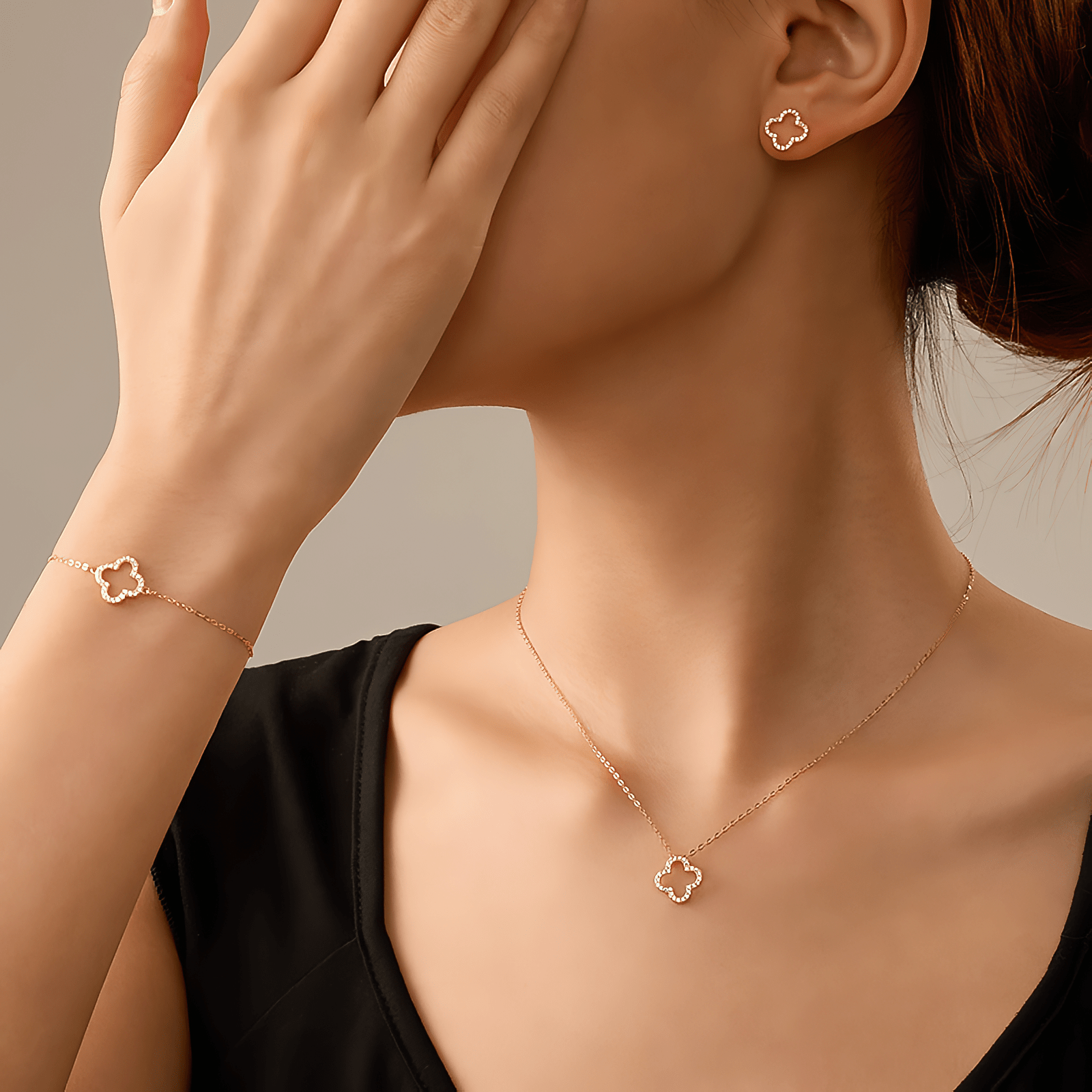 Clover Necklace & Bracelet Set – 925 Sterling Silver - NAFALUXE