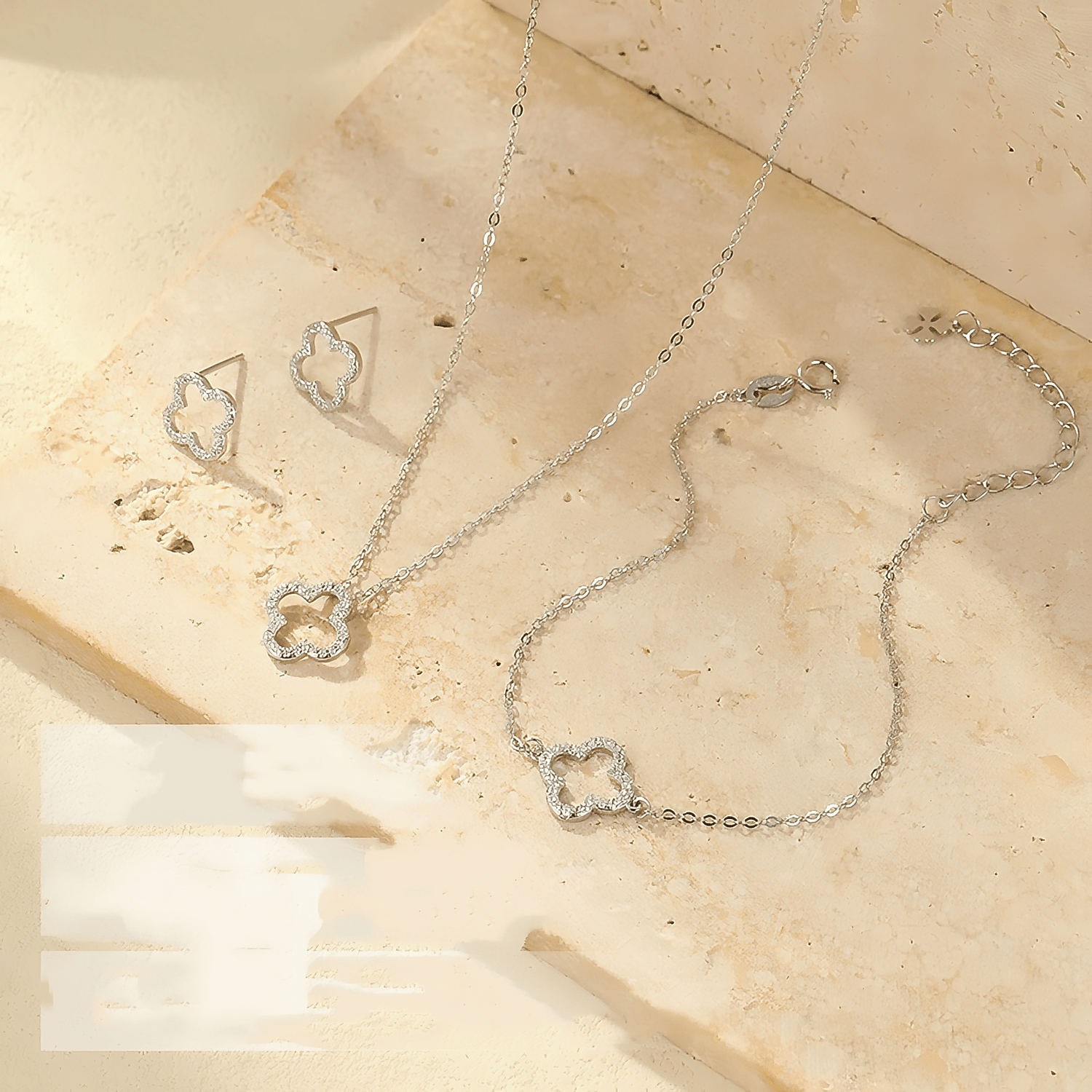 Kleeblatt-Set aus Halskette und Armband – 925er Sterlingsilber – NAFALUXE
