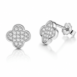 Clover Stud Earrings – Sterling Silver with Pave CZ Crystals - NAFALUXE