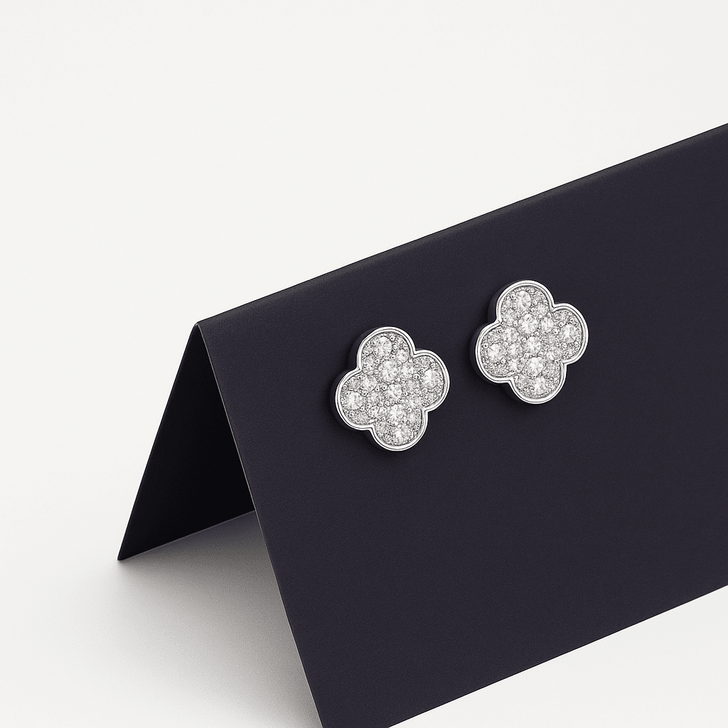 Clover Stud Earrings – Sterling Silver with Pave CZ Crystals - NAFALUXE