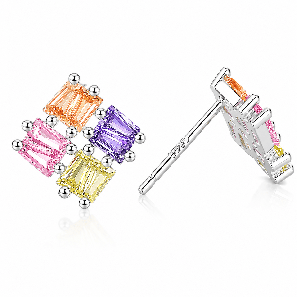 Colorful Baguette Stud Earrings | Multicolor AAA Cubic Zirconia | Geometric Design - NAFALUXE