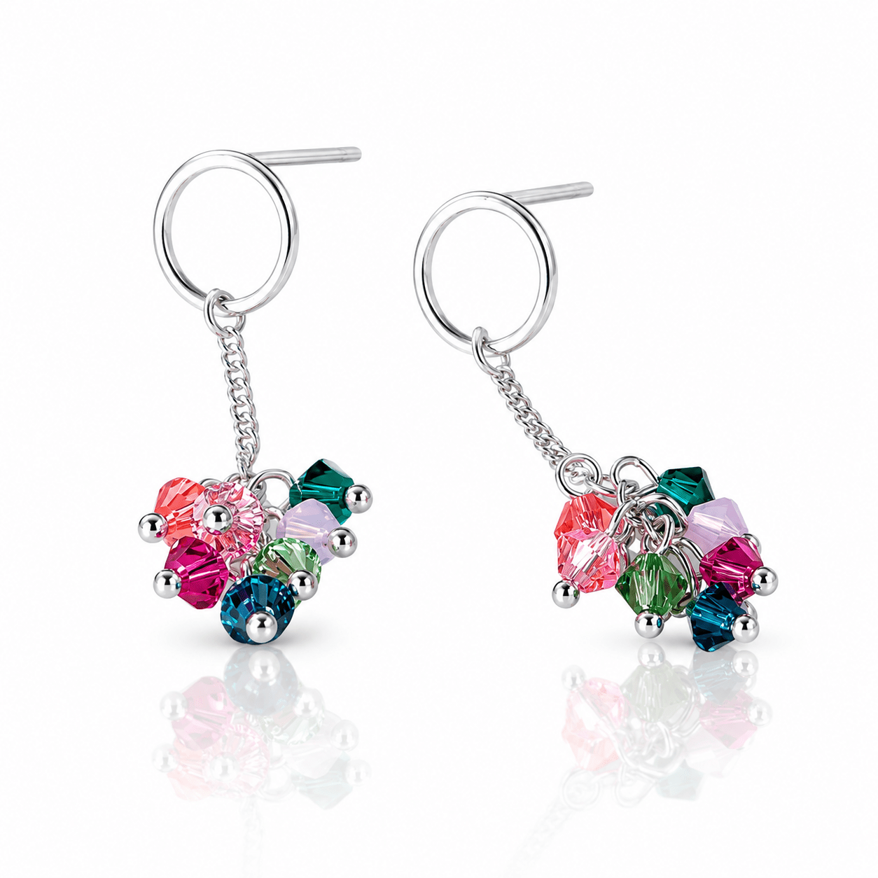 Colorful Crystal Drop Earrings in Sterling Silver - NAFALUXE