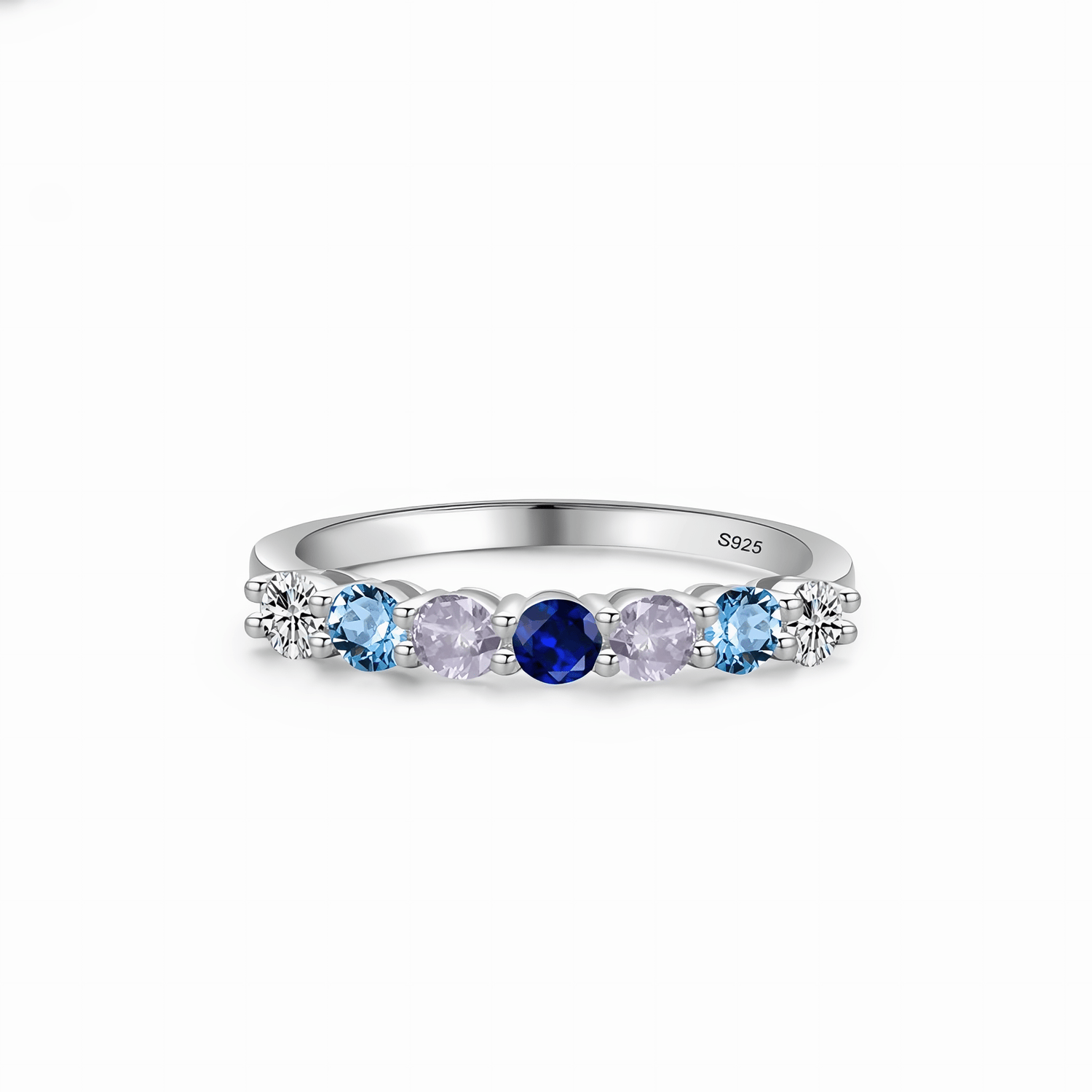 Colorful Stone Band Ring 925 Sterling Silver - NAFALUXE