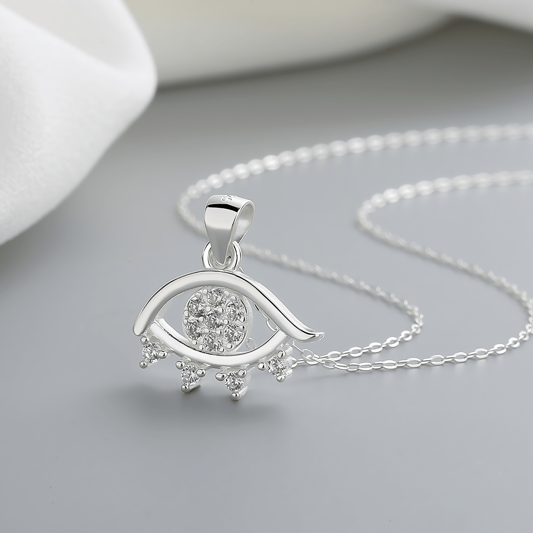 Crystal Eye Charm Necklace – 925 Silver - NAFALUXE