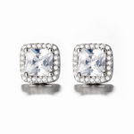 Cushion Cut Halo Stud Earrings – Sterling Silver with CZ Crystals - NAFALUXE