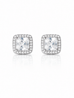 Cushion Cut Halo Stud Earrings – Sterling Silver with CZ Crystals - NAFALUXE