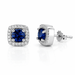 Boucles d'oreilles clous « coussin » avec pierre centrale bleue et halo de zircone cubique AAA - NAFALUXE