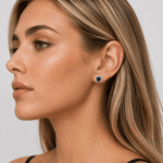 Boucles d'oreilles clous « coussin » avec pierre centrale bleue et halo de zircone cubique AAA - NAFALUXE
