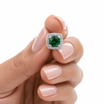 Cushion Stud Earrings with Green Center and Halo AAA Cubic Zirconia - NAFALUXE