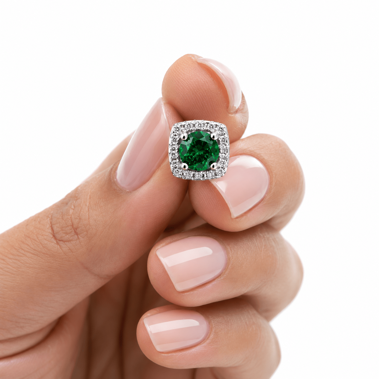 Cushion Stud Earrings with Green Center and Halo AAA Cubic Zirconia - NAFALUXE