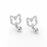Cute Cat Bell Stud Earrings – 925 Sterling Silver CZ Kitty Earrings - NAFALUXE
