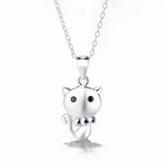 Cute Cat Jewelry Set in 925 Sterling Silver – Necklace and Stud Earrings with Black Zircon Eyes - NAFALUXE