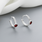 Dainty 925 Silver Hoops with Red CZ and Sparkling Accents - NAFALUXE