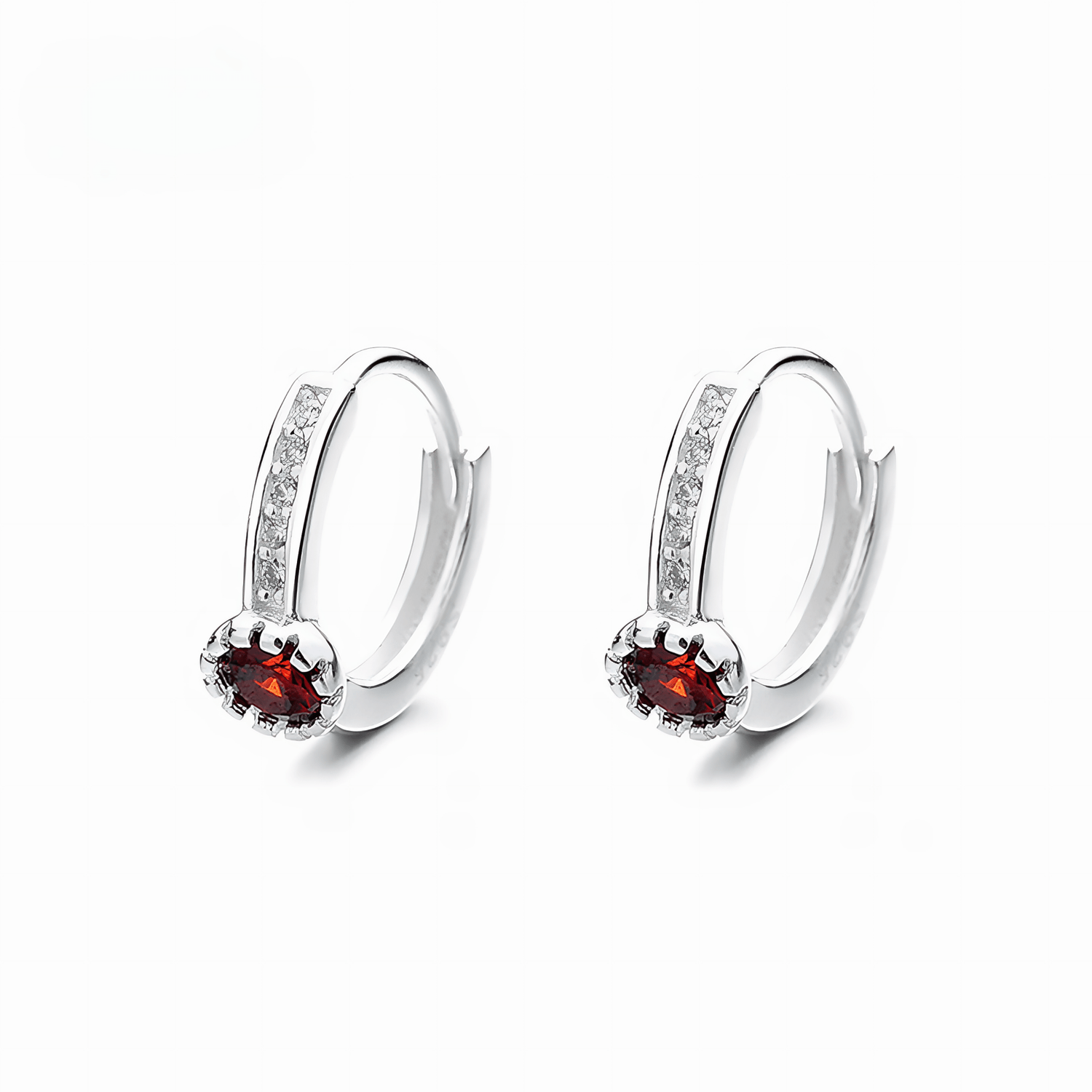 Dainty 925 Silver Hoops with Red CZ and Sparkling Accents - NAFALUXE