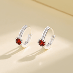 Dainty 925 Silver Hoops with Red CZ and Sparkling Accents - NAFALUXE