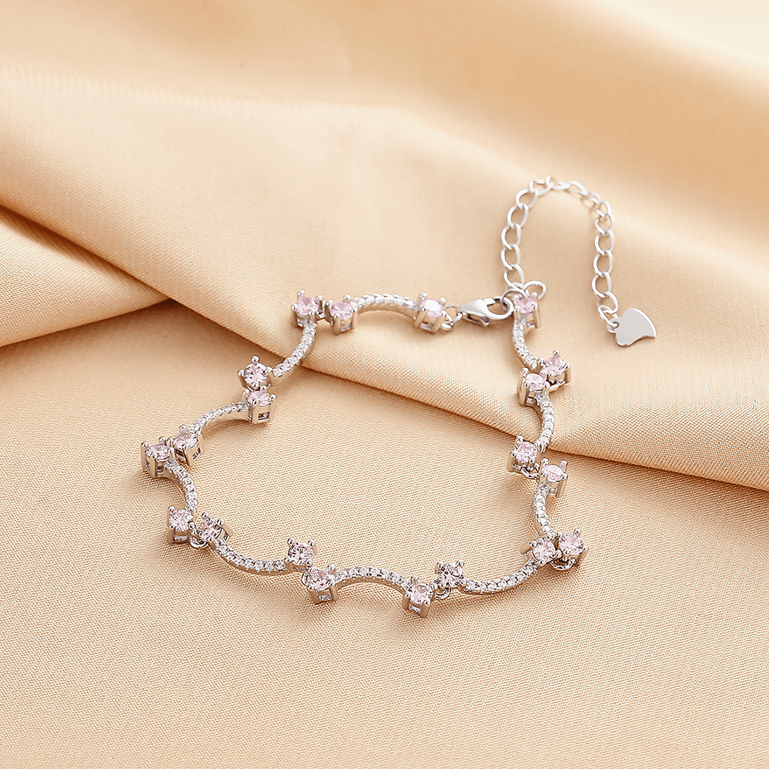 Delicate Pink Arc Link Bracelet Sterling Silver 925 - NAFALUXE