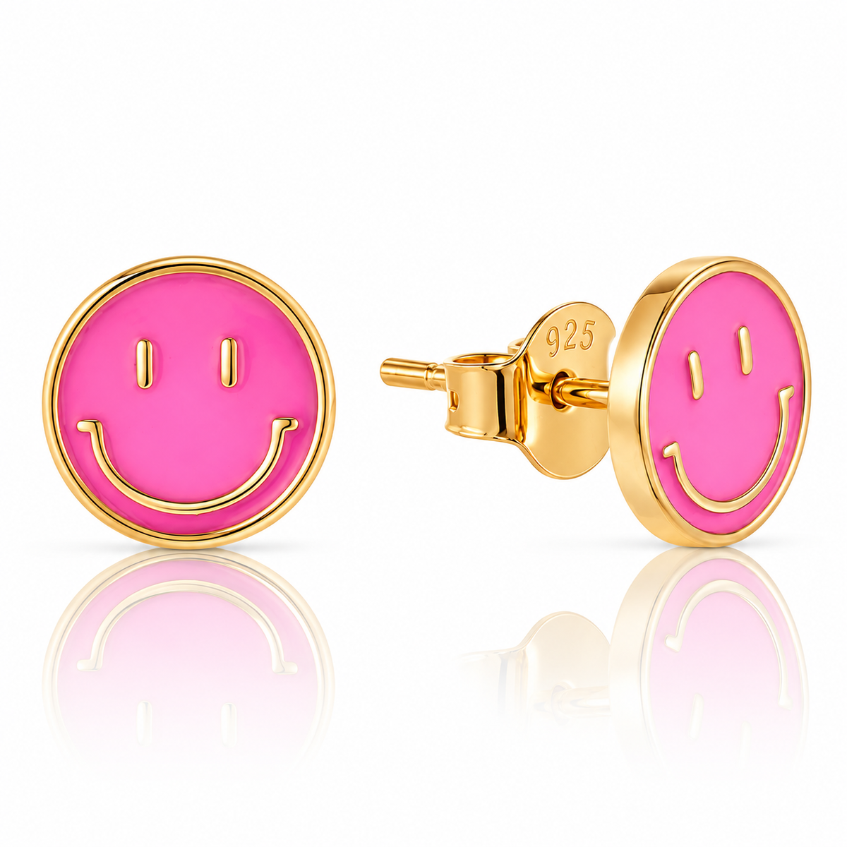 Boucles d'oreilles clous en forme de smiley rose