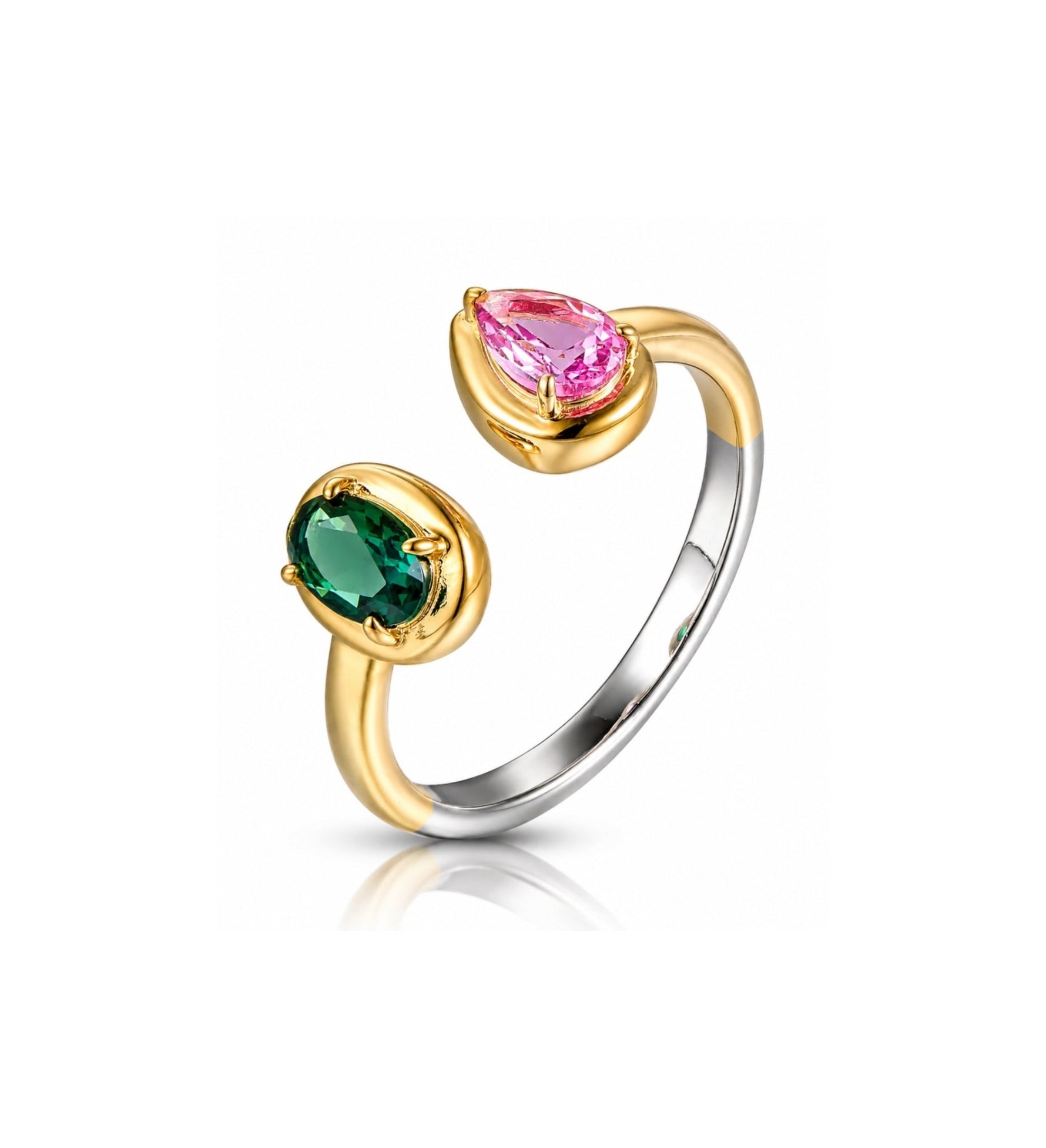 Offener Ring mit zwei Edelsteinen – NAFALUXE