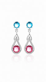 Dual Tone Drop Earrings – 925 Sterling Silver with Blue & Pink CZ Crystals - NAFALUXE