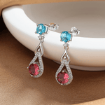 Dual Tone Drop Earrings – 925 Sterling Silver with Blue & Pink CZ Crystals - NAFALUXE