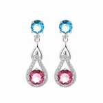 Dual Tone Drop Earrings – 925 Sterling Silver with Blue & Pink CZ Crystals - NAFALUXE