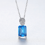 Collier pendentif en argent sterling avec pierre CZ taille émeraude bleue - NAFALUXE