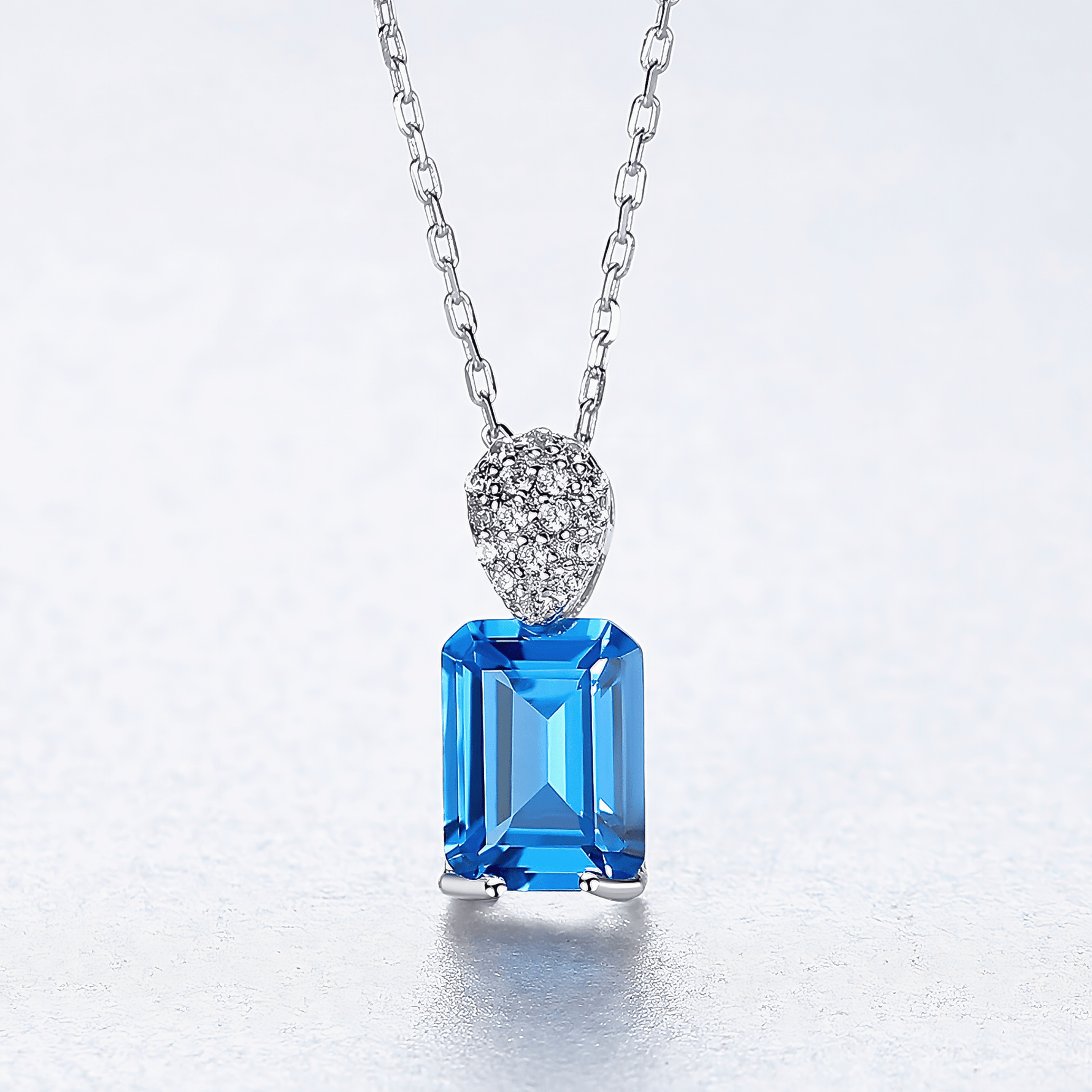 Collier pendentif en argent sterling avec pierre CZ taille émeraude bleue - NAFALUXE